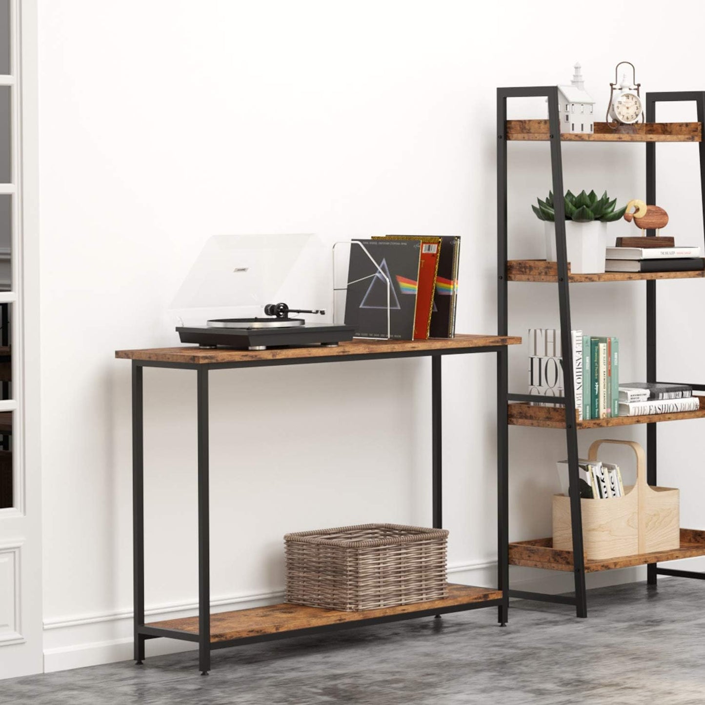 Sofa Table for Entryway, 43" Narrow Console Table with Shelf, Wood Entry Table for Living Room,Hallway, Foyer, Industrial Home Furniture Vintage Brown