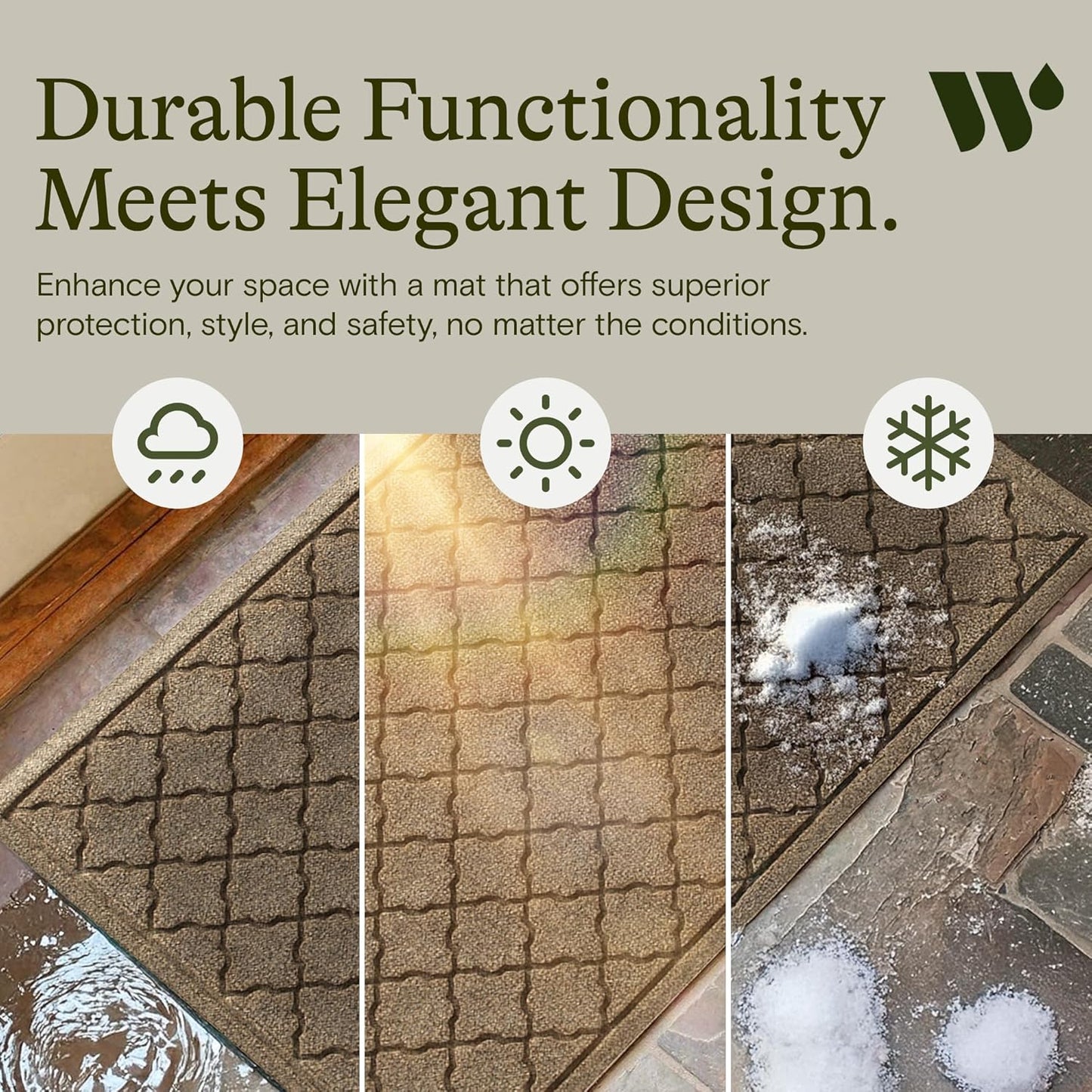 Waterhog Heavy Duty Runner Door Mat, 2' X 5', Made in USA, Durable & Skid-Resistant Entryway Mat, Water-Trapping, Indoor/Outdoor Decorative Floor Covering, Cordova Collection, Khaki/Camel