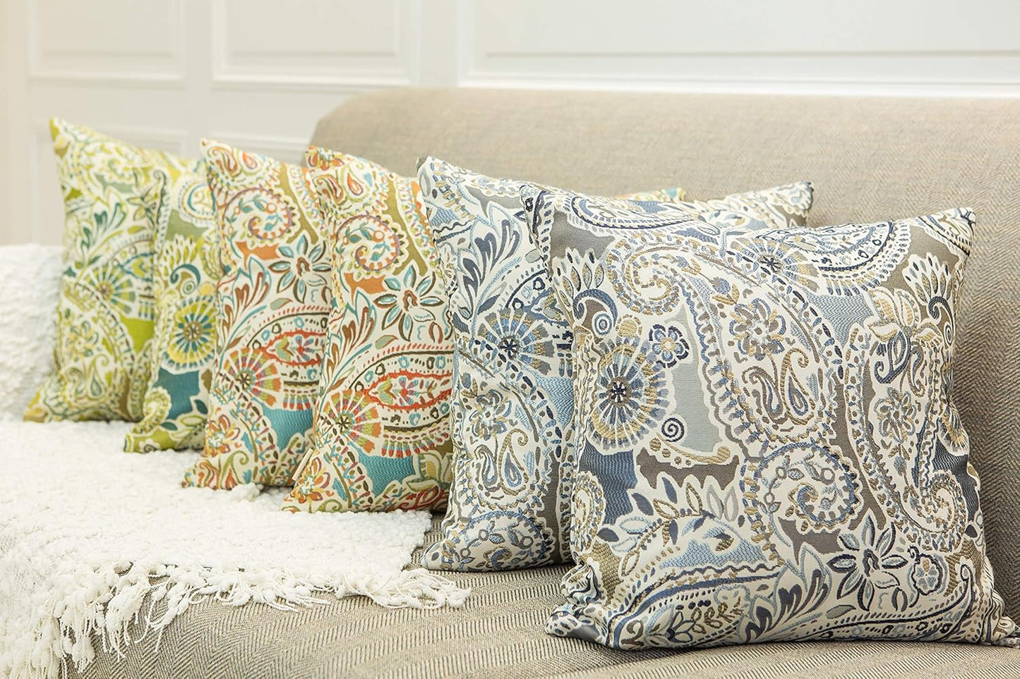 Pack of 2 Decorative Pillow Covers Throw Pillow Cases,Paisley Pattern,18X18 Inches,Blue Brown Cream Multicolor