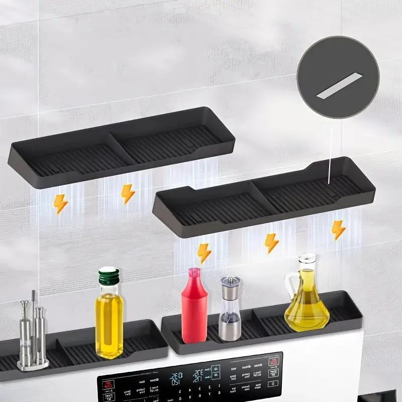 Kitchen Stove Magnetic Shelf, 1 Count Black Magnetic Stove Top Spice Rack, Stove Top Storage Rack, Kitchen Storage Organizer Tools, Kitchen Cooking Accessories, Home Essentials, Kitchen Utensils Organizer, Kitchen Utensils Holder, Kitchen Organizers