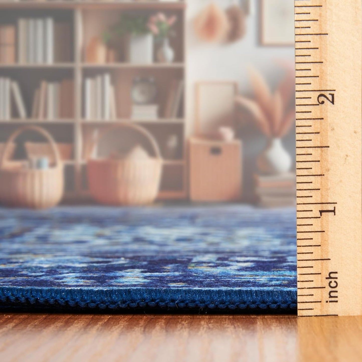 Machine Washable Area Rug - Living Room Bedroom Bathroom Kitchen Entryway Office - Padded Low Pile Stain Resistant Premium - Boho Vintage Traditional - Lyle - Blue 7'6" X 9'6"