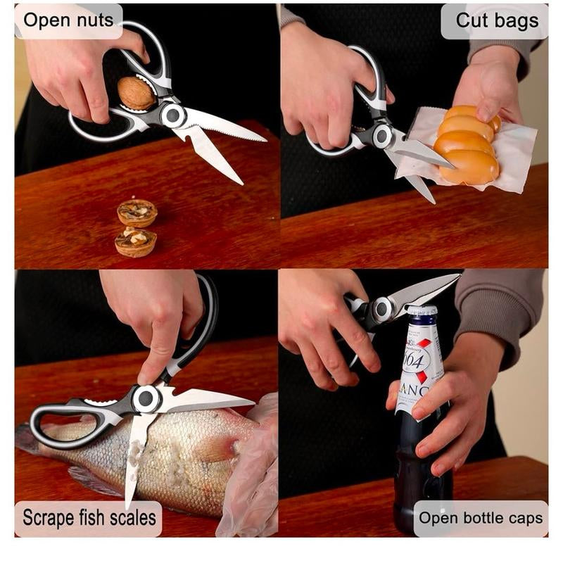 OMDAR Kitchen Scissors - 3 Pack Heavy Duty Stainless Steel Shears for Cutting Meat, Food, Fish, Poultry - Dishwasher Safe - Cover, Board Thick