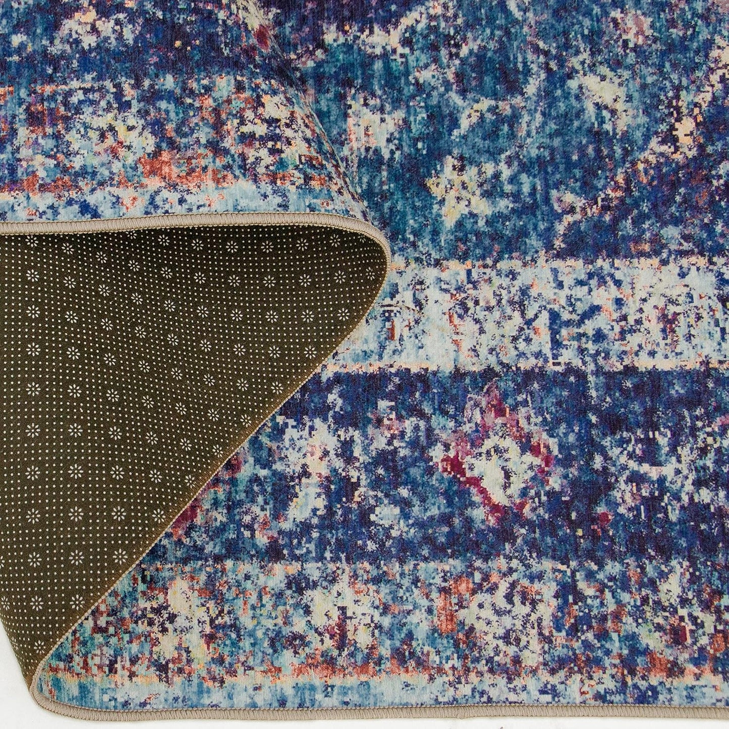 Realife Machine Washable Rug - Stain Resistant, Non-Shed - Eco-Friendly, Non-Slip, Family & Pet Friendly - Made from Premium Recycled Fibers - Vintage Distressed Medallion - Blue, 4' X 6'