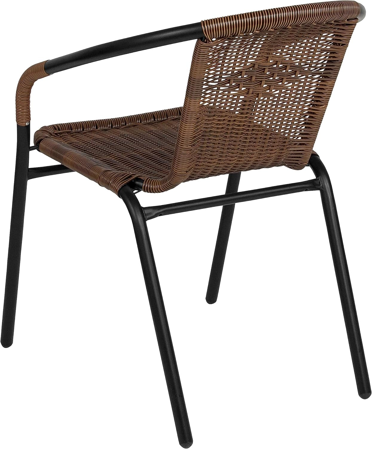 Set of 2 Modern Rattan Indoor/Outdoor Stack Chairs, Stacking Rattan Patio Chairs with Curved Back and Cross Bracing, Brown