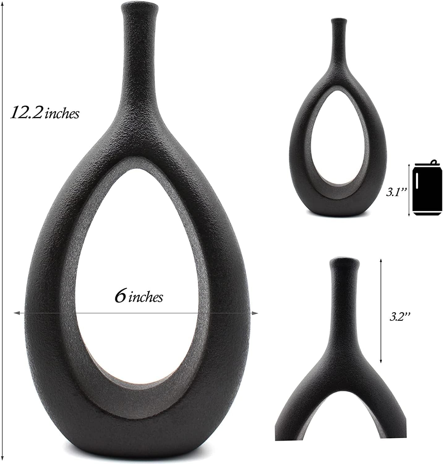 Samawi Black & White Vase Set of 2 - Black Ceramic Vases for Modern Living Room Decor