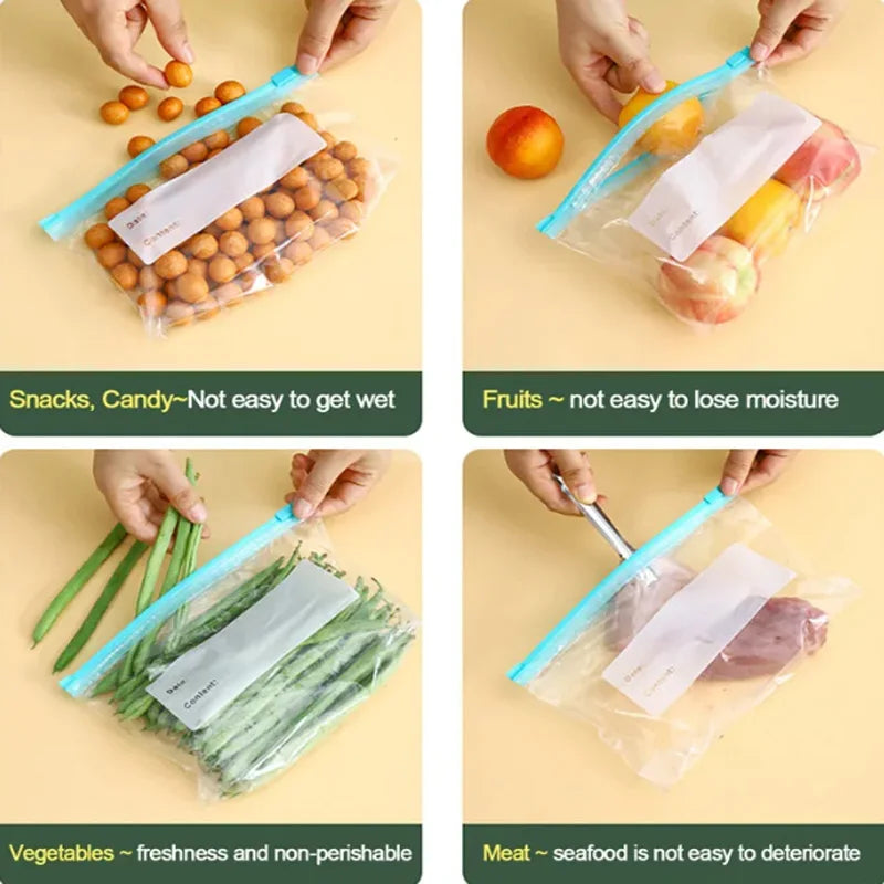 Reusable Food Storage Bags Bpa-Free Freezer Bags Leak-Proof Fresh Seal Bag Ziplock Storage Bags
