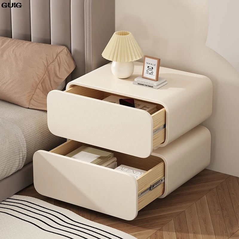 Cream Wind Bedside Table Simple Modern Solid Wood Bedside Storage Cabinet Home Bed Cabinet Bedroom Small Bedside Cabinet