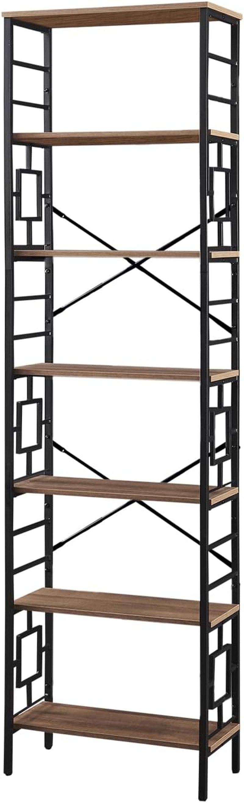 Tall Bookshelf, 84 Inch Industrial Bookshelf with Metal Frame and Open Shelves, 7 Tier Metal Bookshelves and Bookcases, Rustic Tall Book Shelf for Office, Living Room and Bedroom, Brown