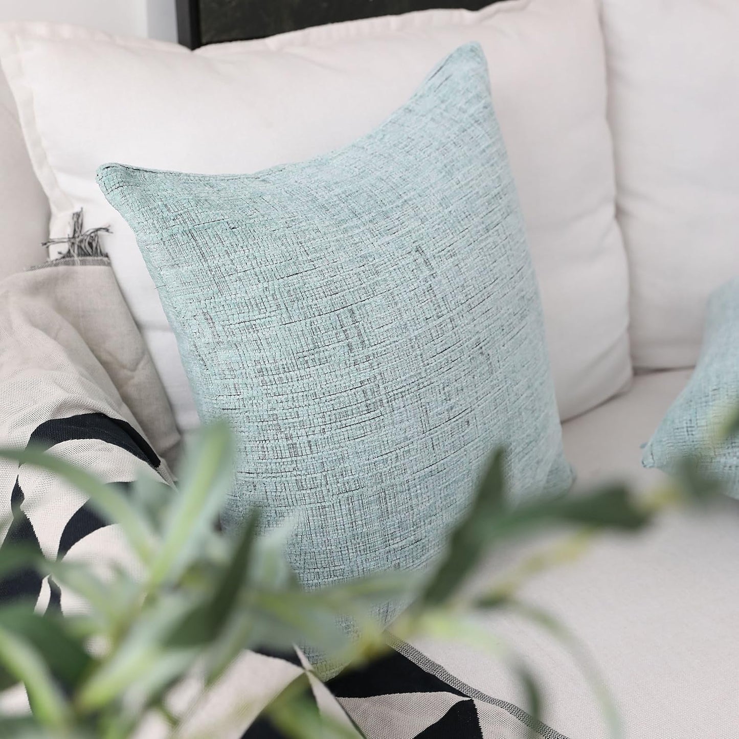 Throw Pillow Covers for Couch Tweed Chenille Throw Pillow Covers 18X18 Sofa Bench Spring Decorations, 2 Packs, 18 X 18 Inches, Greenish Teal