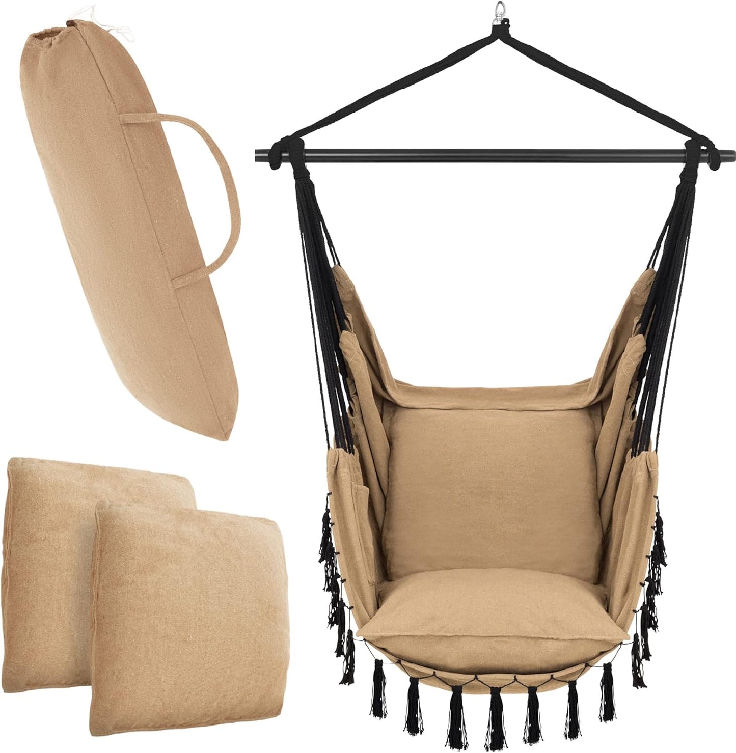Hanging Chair Outdoor & Indoor- Sturdy & Safe Hammock Chair - Stylish Boho Hanging Chair for Bedroom Decor - Easy to Assemble Hammock Swing - Comfy Padded Hanging Swing - Swinging Chair