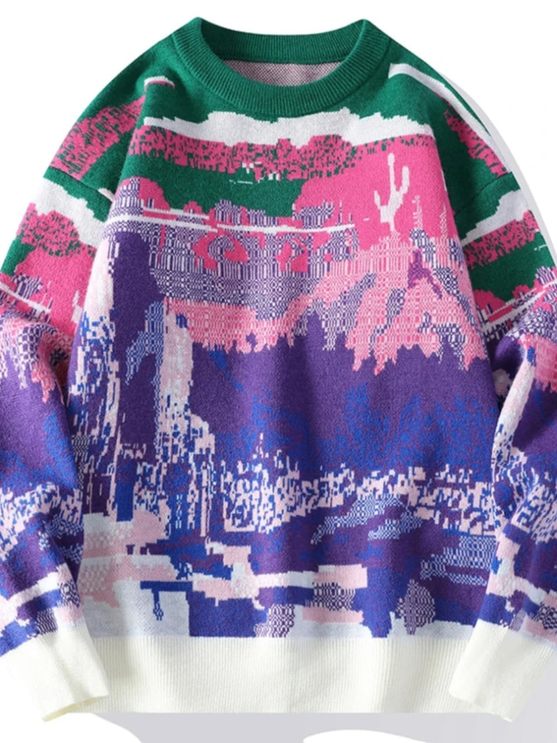 Natural Co. Winter Knitted Sweater - Unisex Graffiti Print Pullover