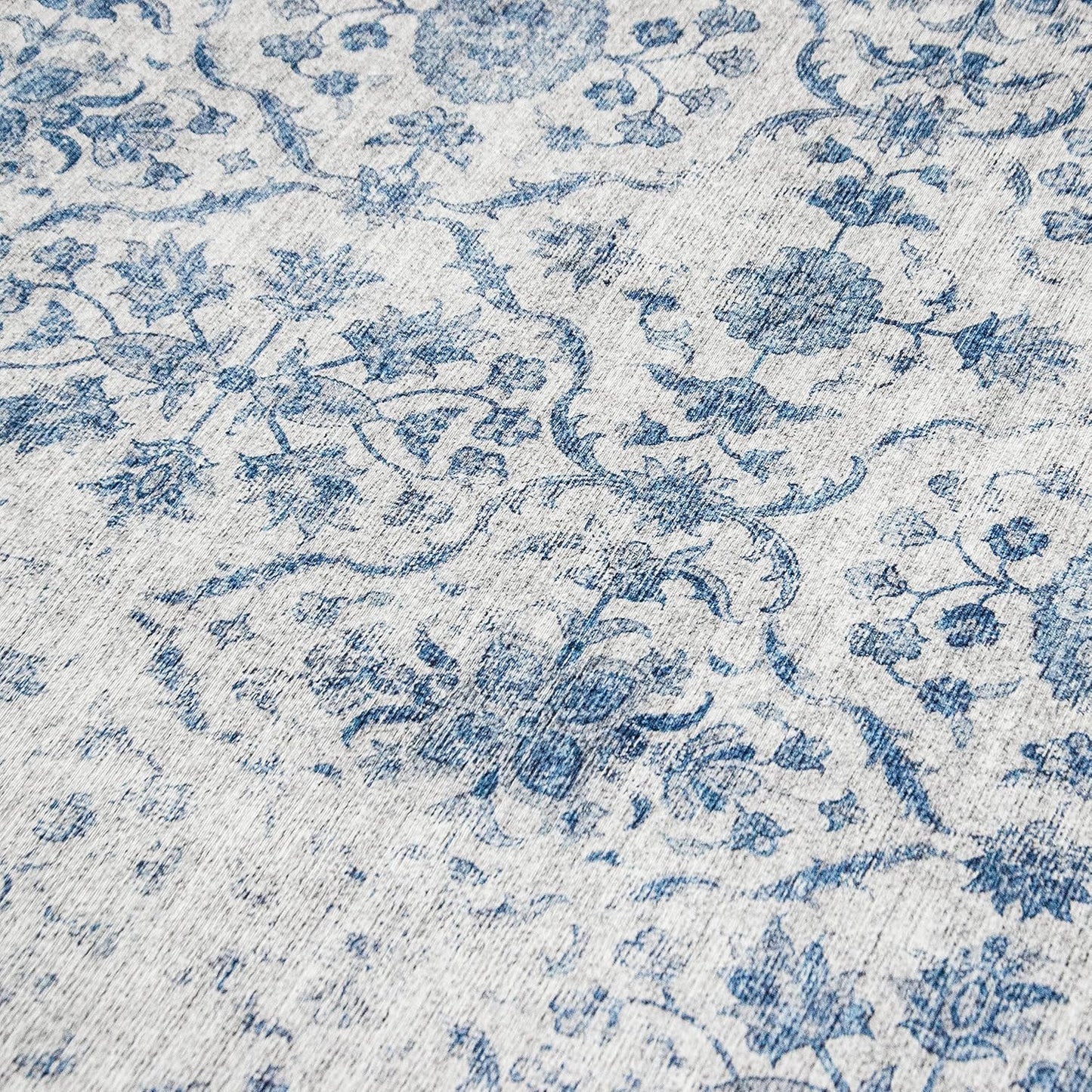 Realife Machine Washable Area Rug Runner - Living Room Bedroom Bathroom Kitchen Entryway Office - Padded Low Pile Stain Resistant Premium - Boho Farmhouse Vintage - Noor - Grey Blue 2'6" X 6'