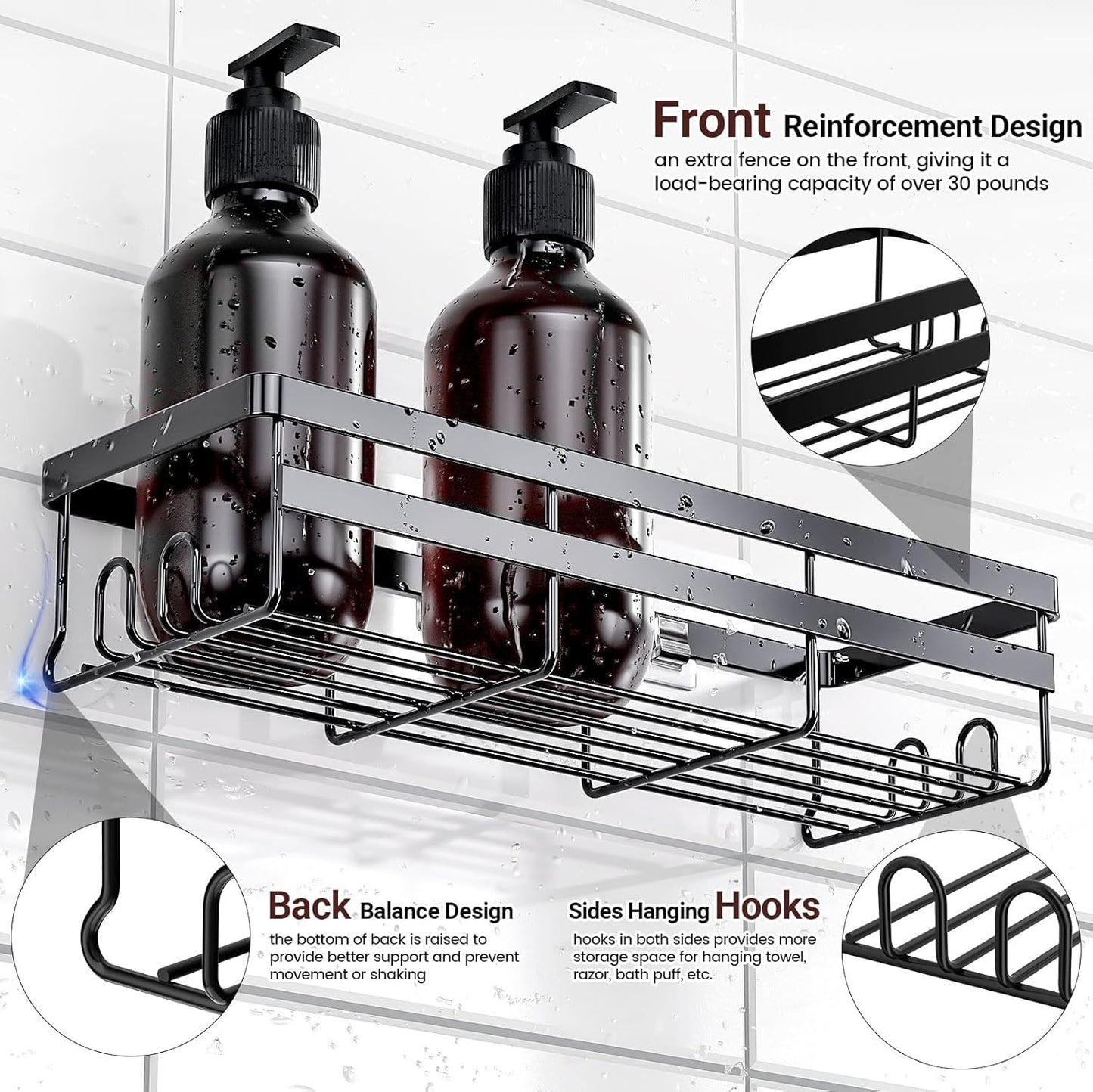 Shower Caddies 2 Pack - Adhesive Hanging Shower Shelf - Bathroom Organizers and Storage, No Drilling Stainless Shower Shelves for Home Decor, Bathroom Accessories
