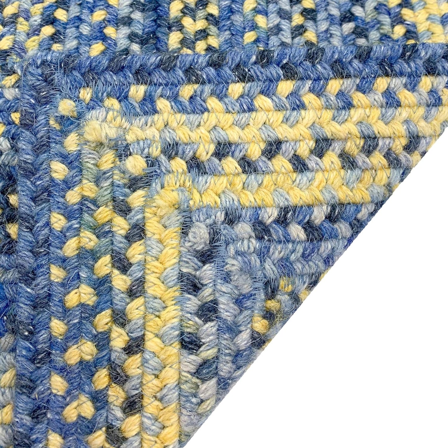 American Heritage Blue Yellow 0' 36" X 0' 36" Concentric Rectangle Braided Rug