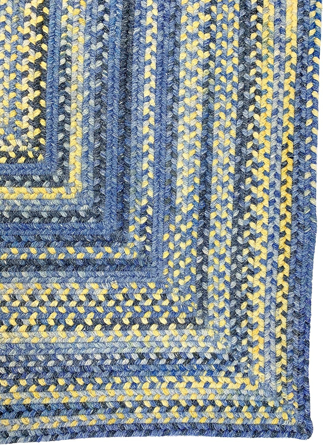 American Heritage Blue Yellow 0' 36" X 0' 36" Concentric Rectangle Braided Rug