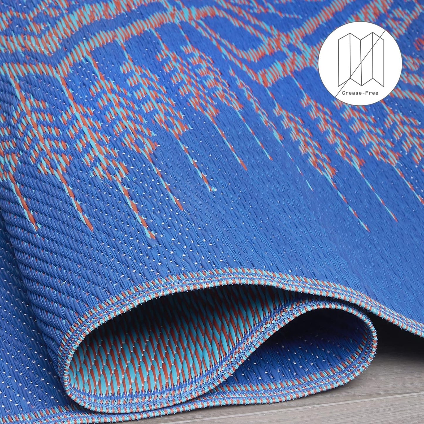 Outdoor Rug - Waterproof, Fade Resistant, Crease-Free, Reversible - Premium Recycled Plastic - Boho Southwestern - Patio, Porch, Deck, Balcony - Jodhpur - Multi Blue - 5 X 8 Ft