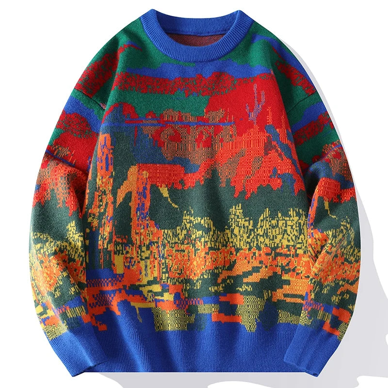 Natural Co. Winter Knitted Sweater - Unisex Graffiti Print Pullover
