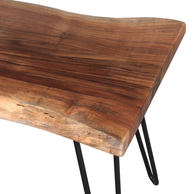 Lareese Alaterre Furniture Live Edge Wood Bench - Natural Acacia Wood Top with Metal Hairpin Legs