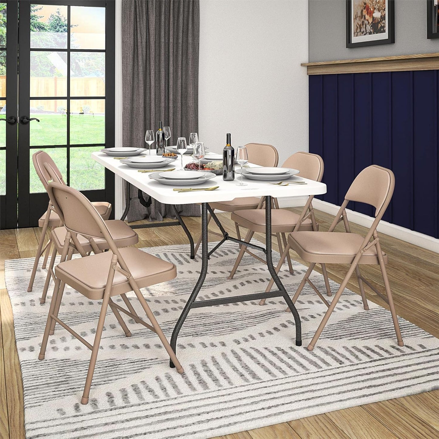 Vinyl Folding Chair, 4 Pack, Antique Linen