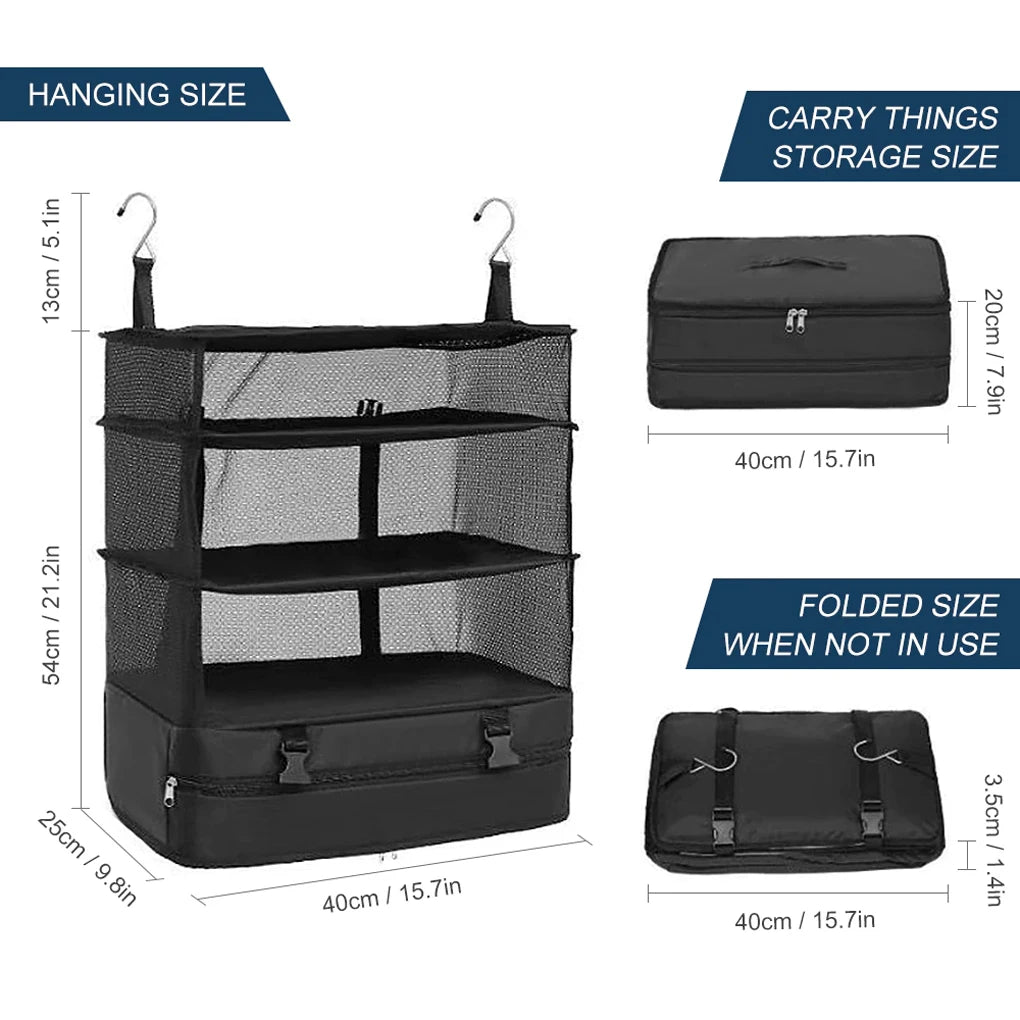 Outdoor Storage Mesh Bag Foldable 3 Layers 2 Hooks Zipper Pocket Hanging Barbecue Travel Fishing Camping Clothes