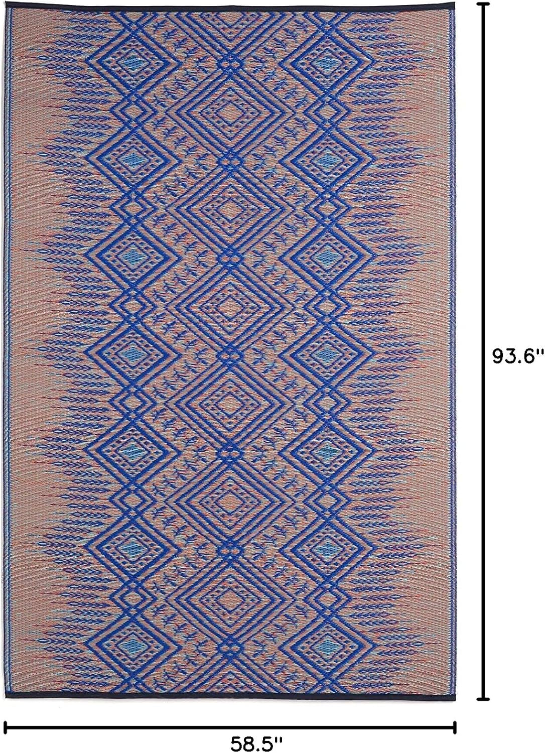 Outdoor Rug - Waterproof, Fade Resistant, Crease-Free, Reversible - Premium Recycled Plastic - Boho Southwestern - Patio, Porch, Deck, Balcony - Jodhpur - Multi Blue - 5 X 8 Ft