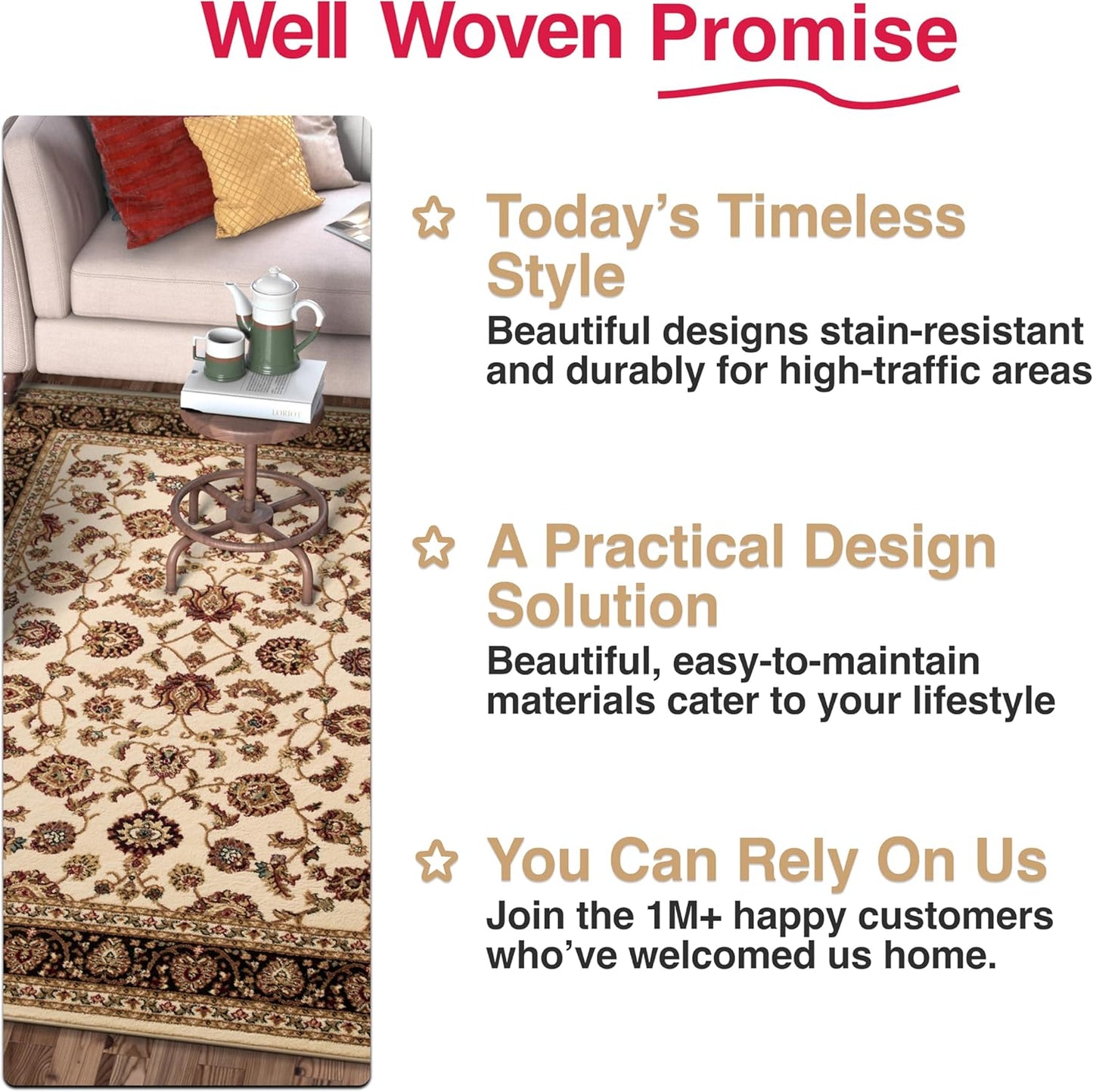 Barclay Collection Sarouk Ivory 6X9 Area Rug - for Living Room, Bedroom, and Dining Room