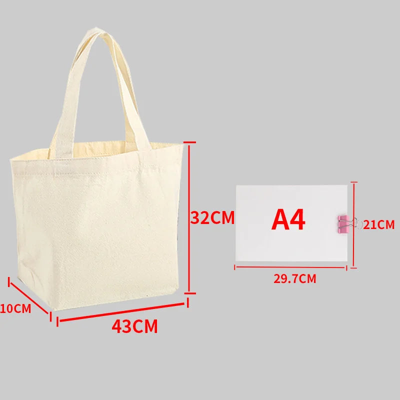 Large Capacity Canvas Shopping Bags DIY Painting Pattern Handbag Folding Eco-Friendly Cotton Tote Bags