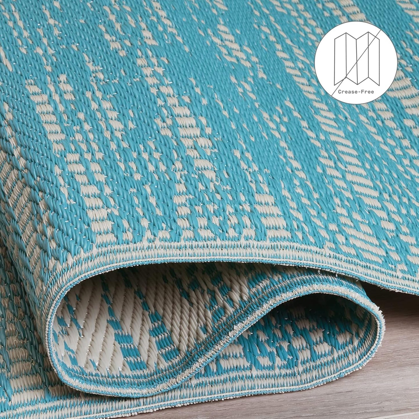 Outdoor Rug - Waterproof, Fade Resistant, Crease-Free - Premium Recycled Plastic - Distressed Abstract - Porch, Deck, Balcony, Mudroom, Laundry Room, Patio - Brooklyn - Teal - 3 X 5 Ft