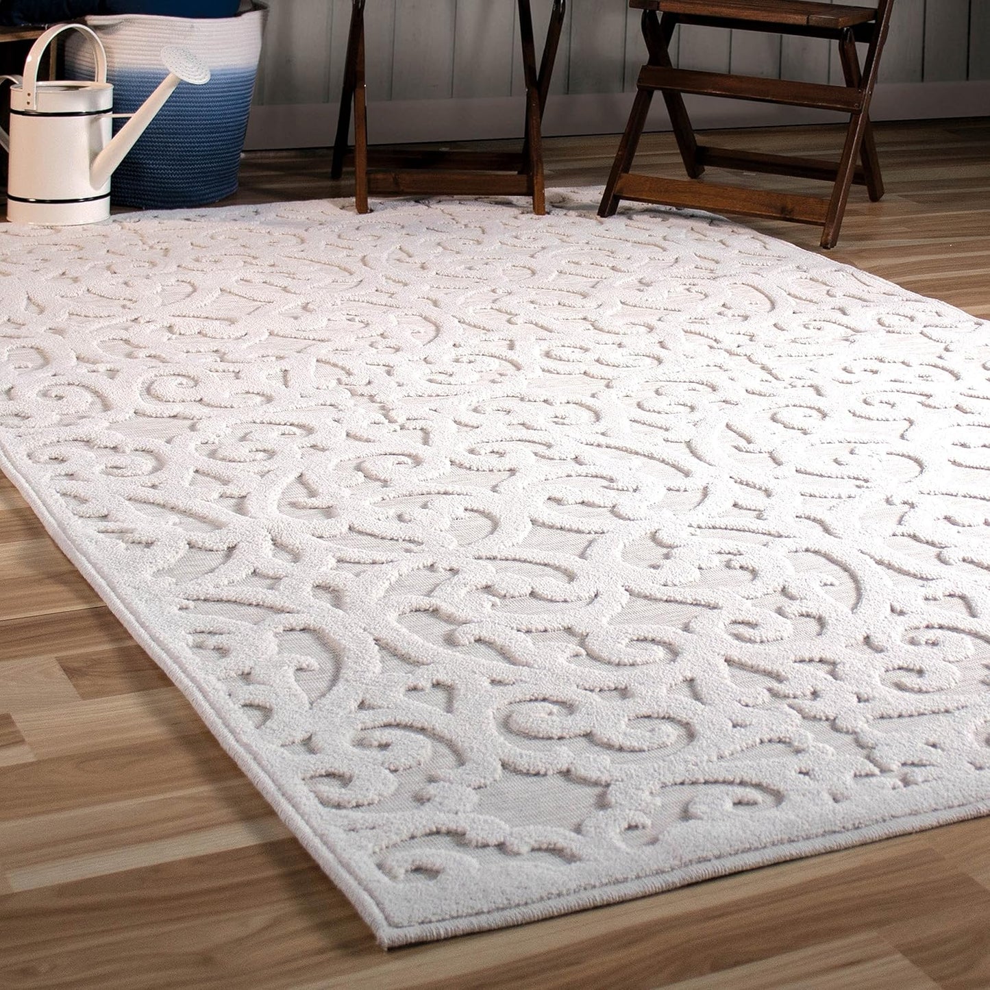 Orian Sculpted 4704 Indoor/Outdoor High-Low Debonair Natural Area Rug, 5'2" X 7'6", Ivory