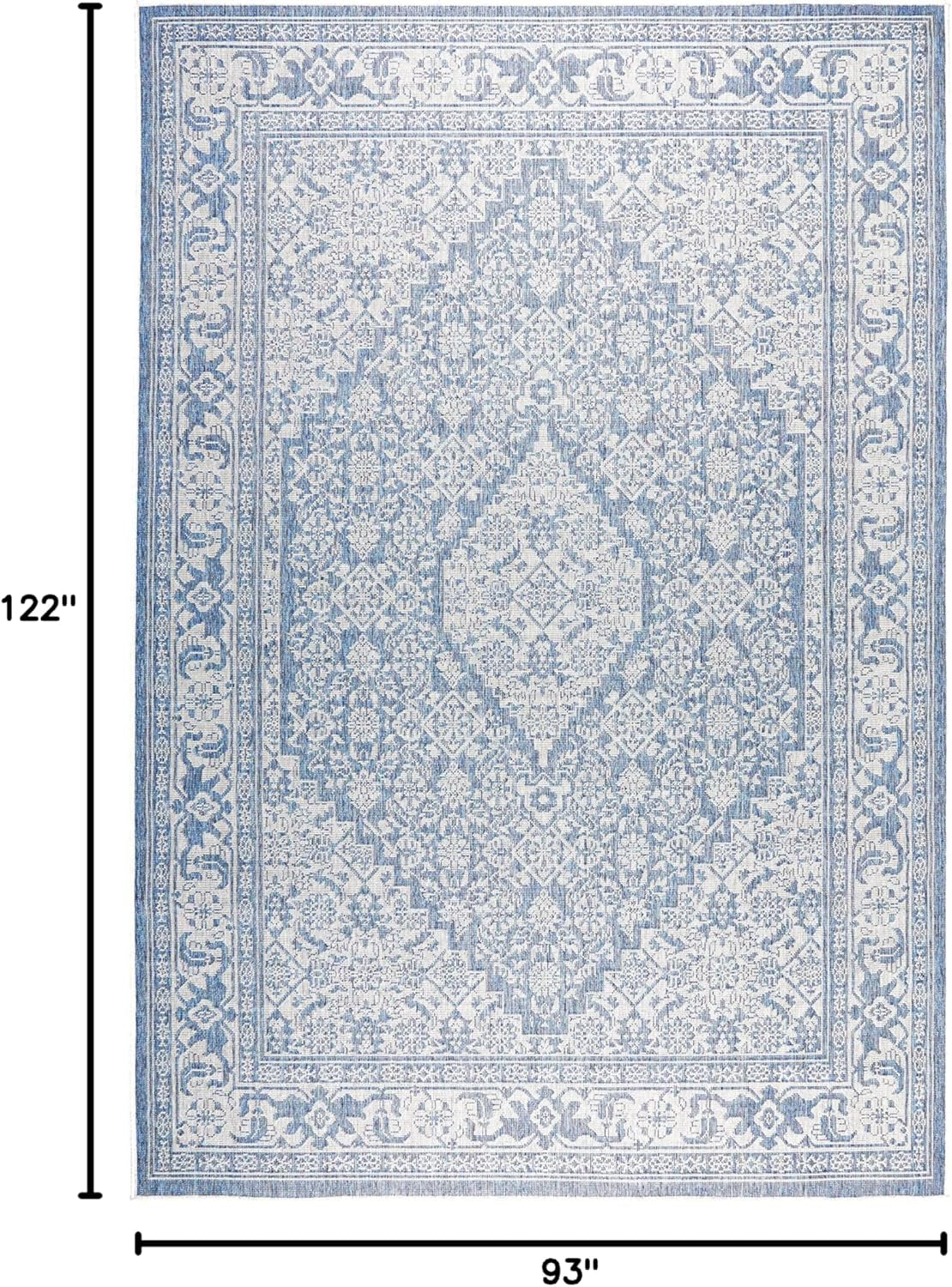 Patio Country Dahlia Transitional Medallion Indoor/Outdoor Area Rug, Blue/Grey, 7'9"X10'2"