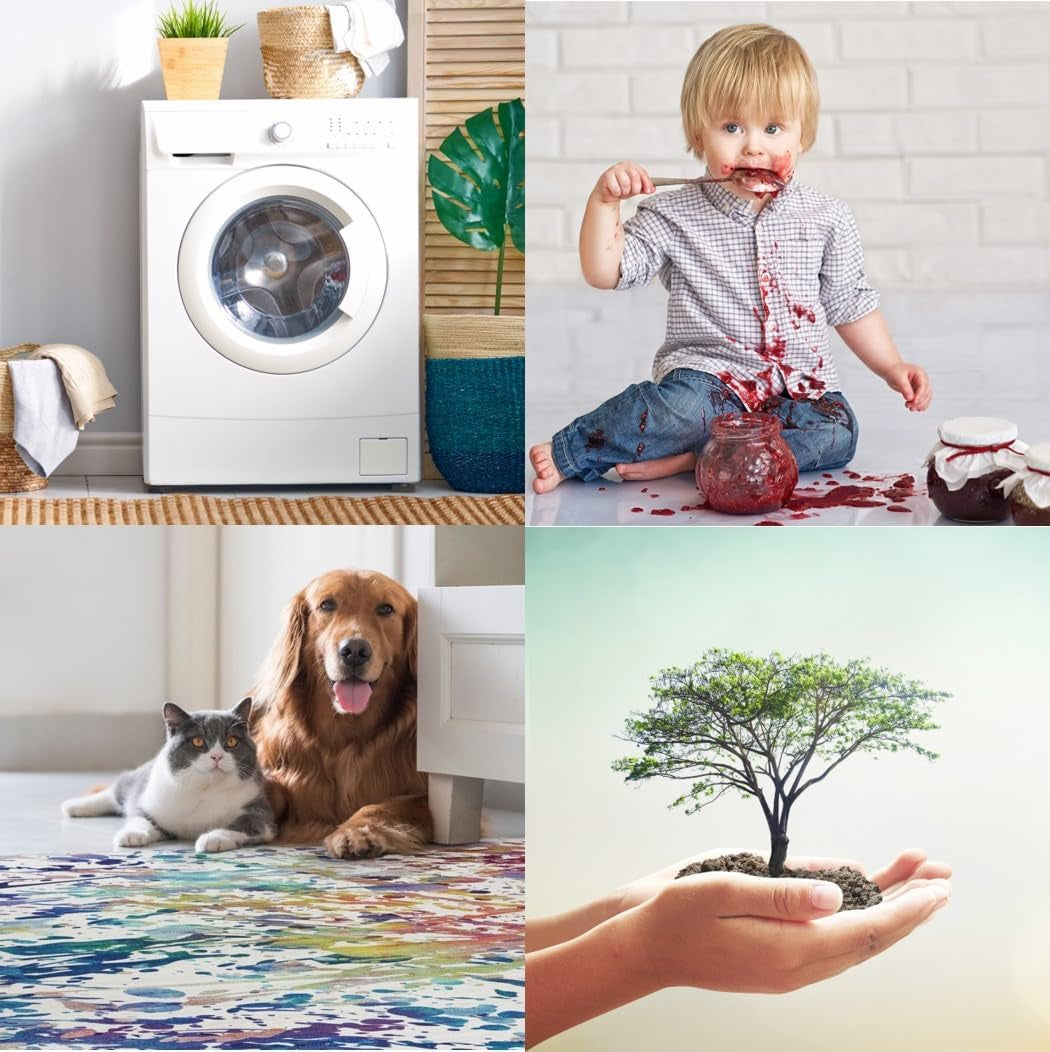 Machine Washable Area Rug - Living Room Bedroom Bathroom Kitchen Entryway Office - Padded Low Pile Stain Resistant Premium - Boho Vintage Traditional - Lyle - Blue 7'6" X 9'6"