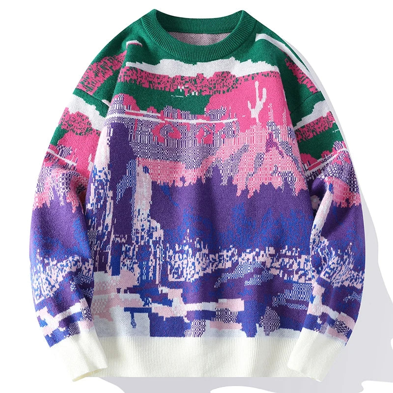 Natural Co. Winter Knitted Sweater - Unisex Graffiti Print Pullover