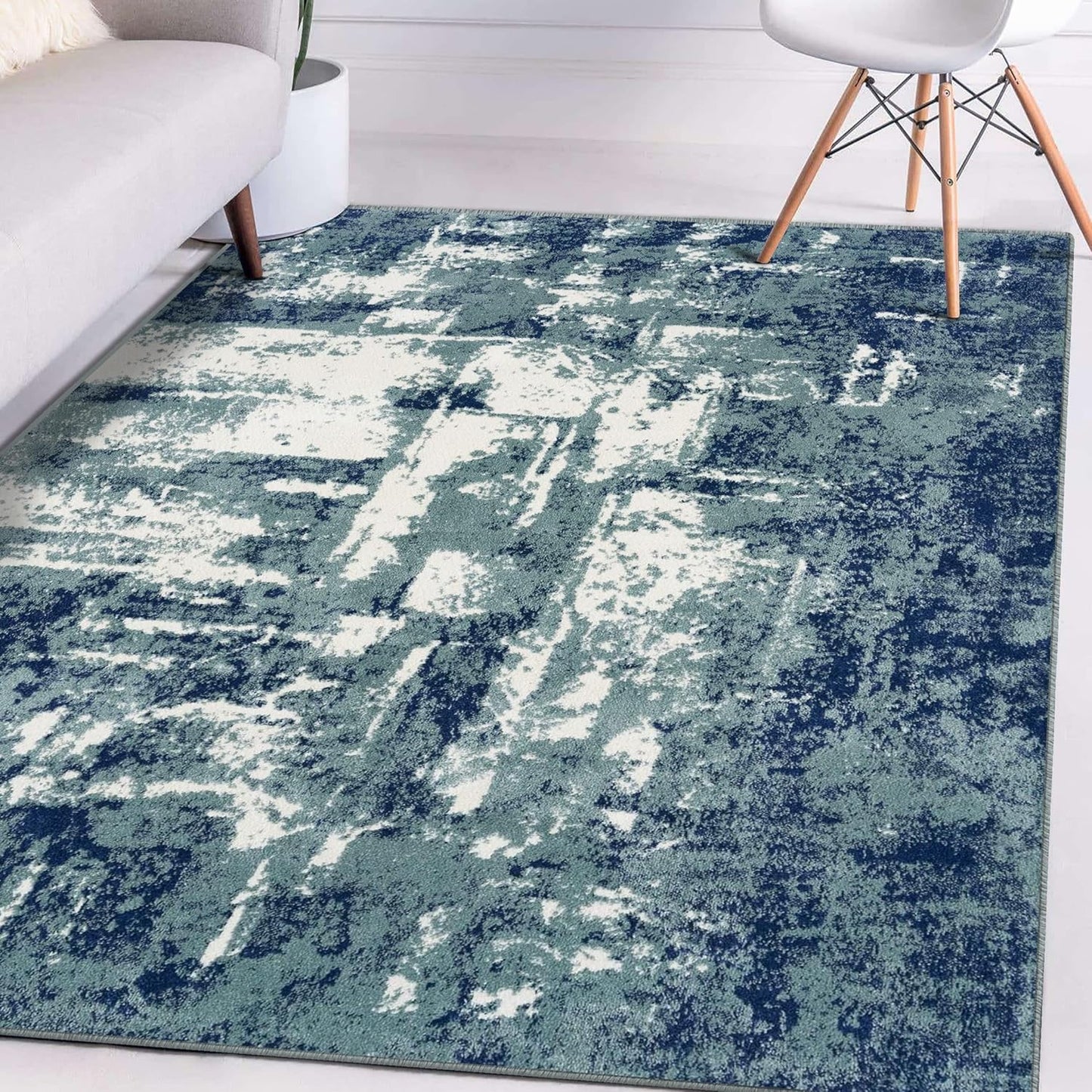 Abstract Modern Area Rug, Blue 6X9