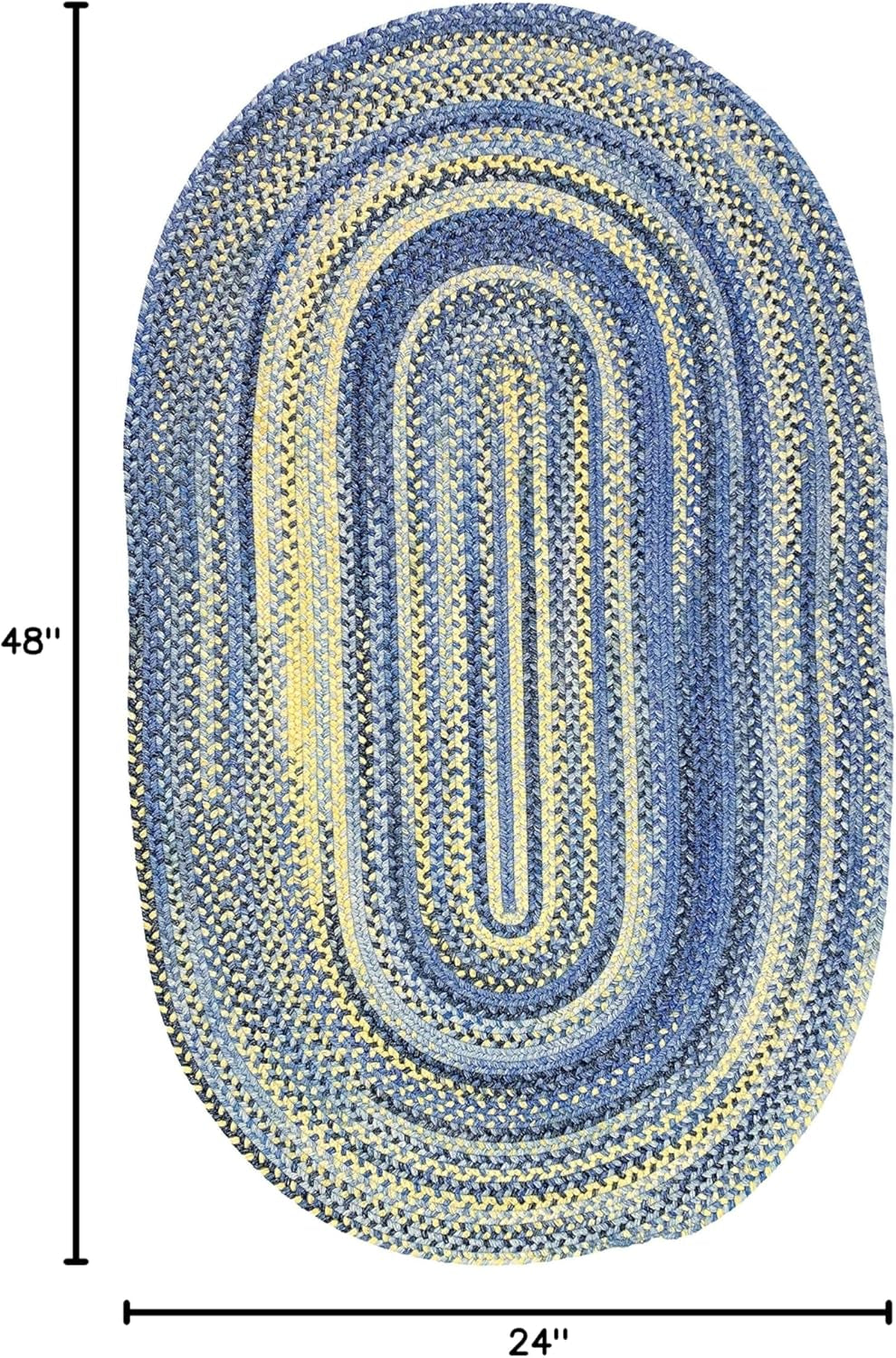 American Heritage Blue Yellow 0' 24" X 0' 48" Oval Braided Rug