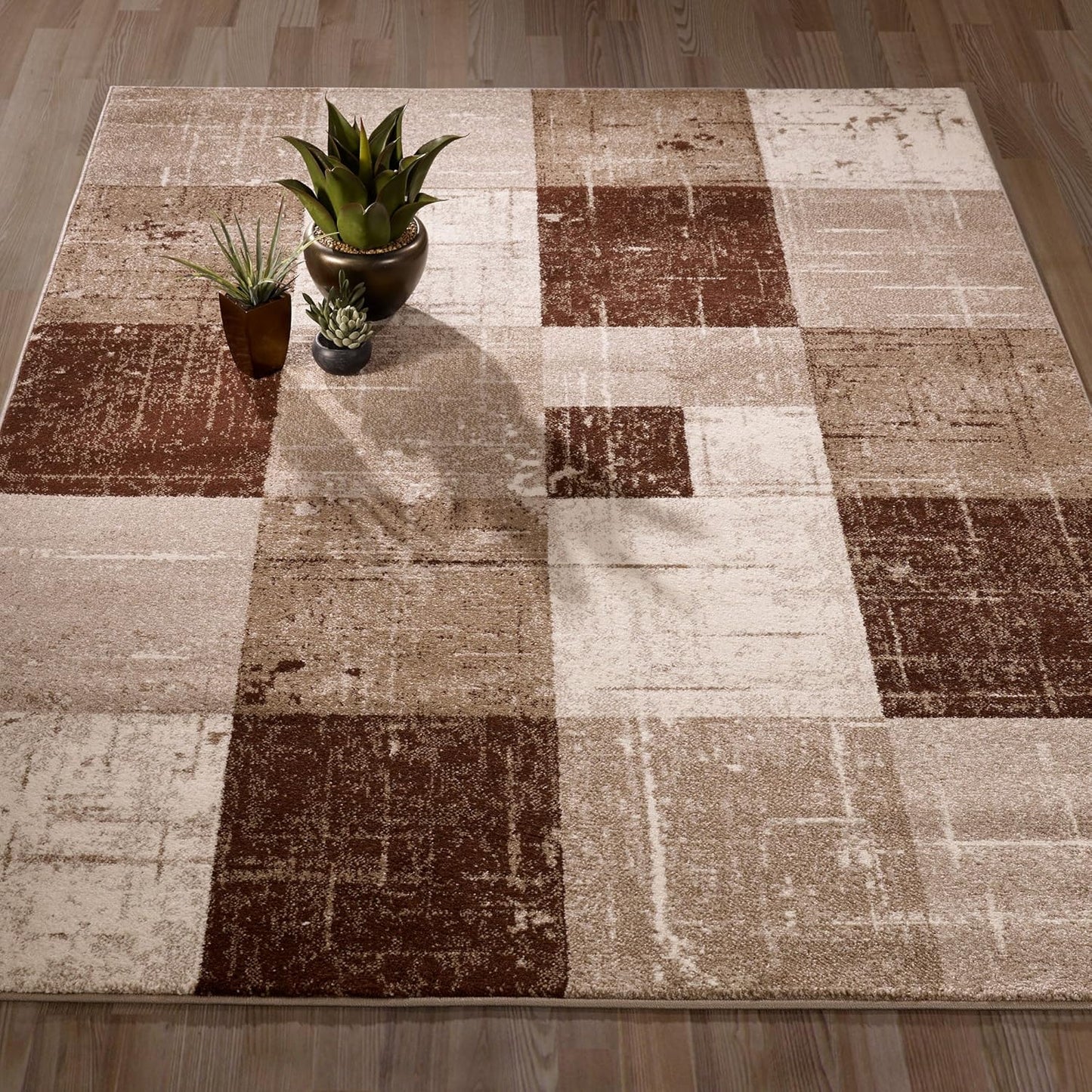 City Collection Geometric Design 5X7 Indoor Living Room Area Rug, 5'3" X 6'11", Brown Checkered