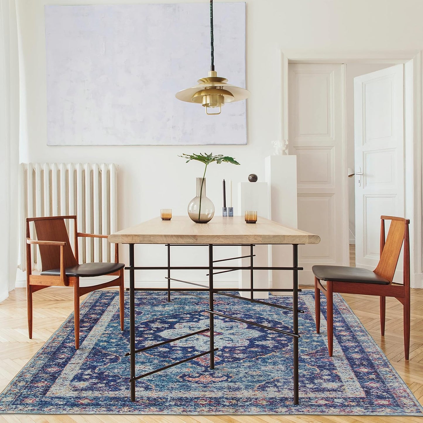 Realife Machine Washable Rug - Stain Resistant, Non-Shed - Eco-Friendly, Non-Slip, Family & Pet Friendly - Made from Premium Recycled Fibers - Vintage Distressed Medallion - Blue, 4' X 6'
