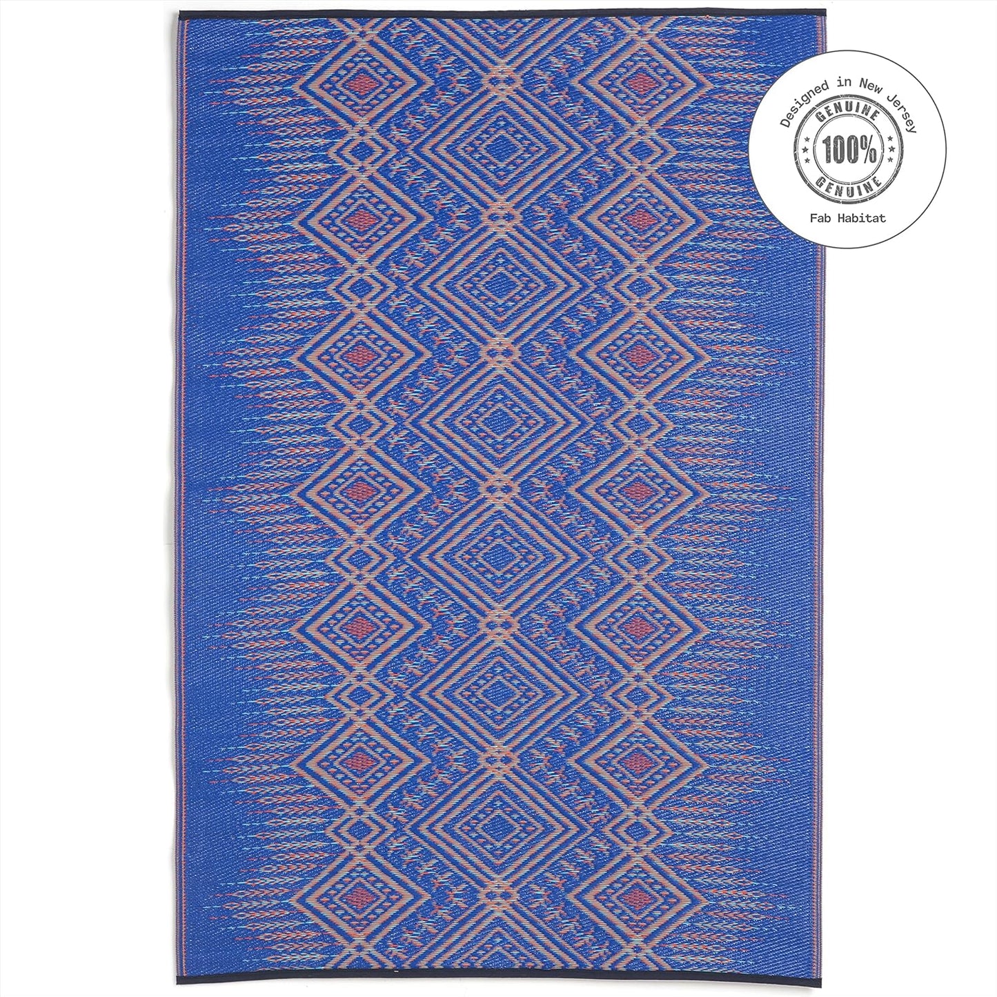 Outdoor Rug - Waterproof, Fade Resistant, Crease-Free, Reversible - Premium Recycled Plastic - Boho Southwestern - Patio, Porch, Deck, Balcony - Jodhpur - Multi Blue - 5 X 8 Ft