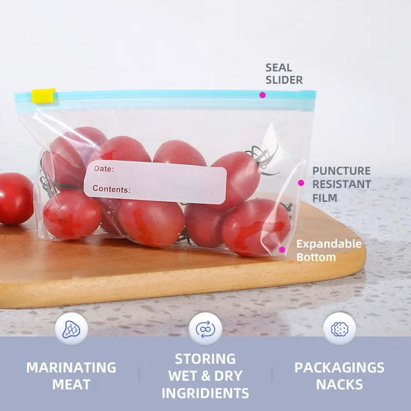 Reusable Food Storage Bags Bpa-Free Freezer Bags Leak-Proof Fresh Seal Bag Ziplock Storage Bags