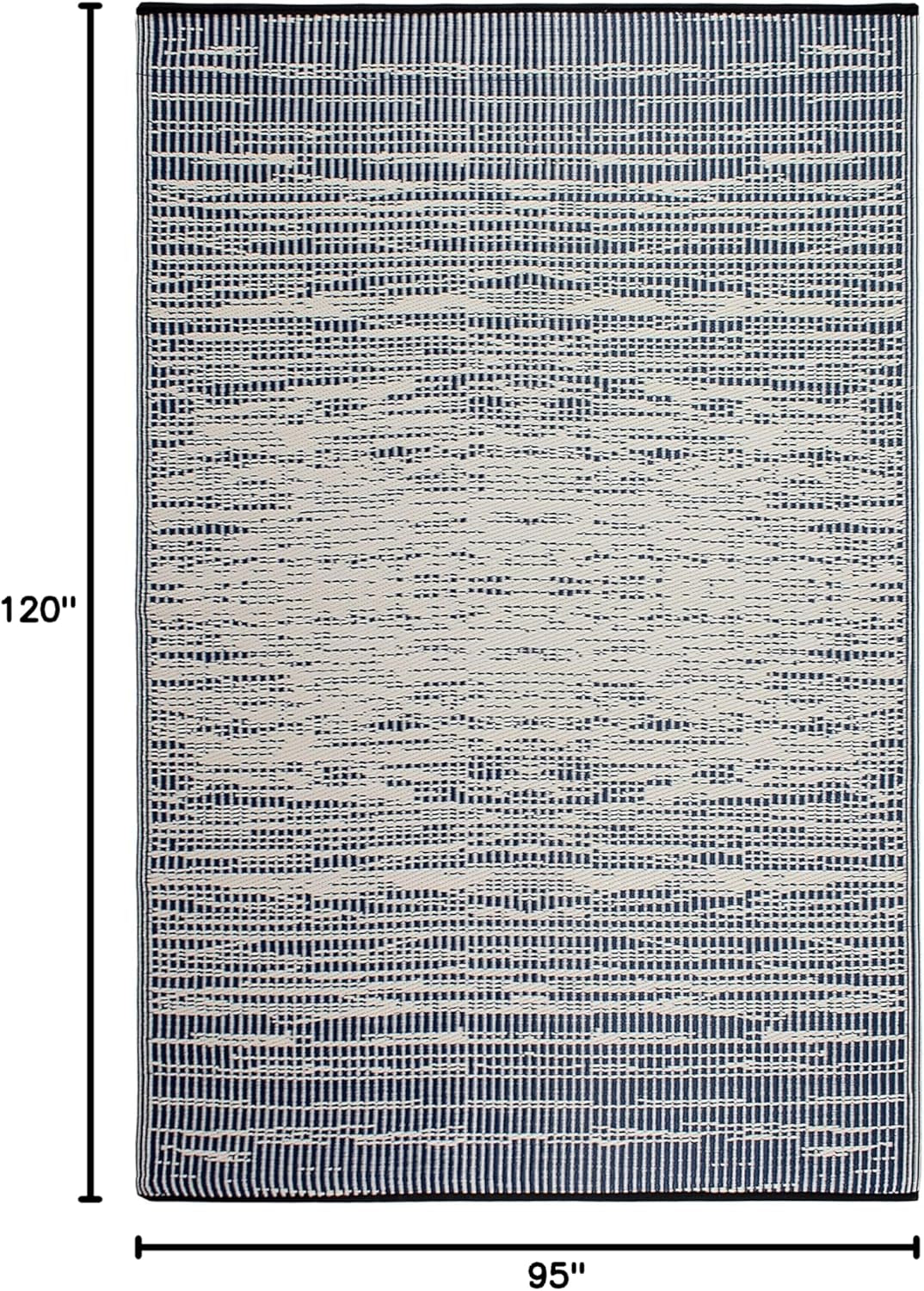 Abstract Distressed Stripes Outdoor Rug - Waterproof, Fade Resistant, Crease-Free, Reversible - Premium Recycled Plastic - Patio Porch Balcony Deck - Brooklyn Blue - 8X10 Ft