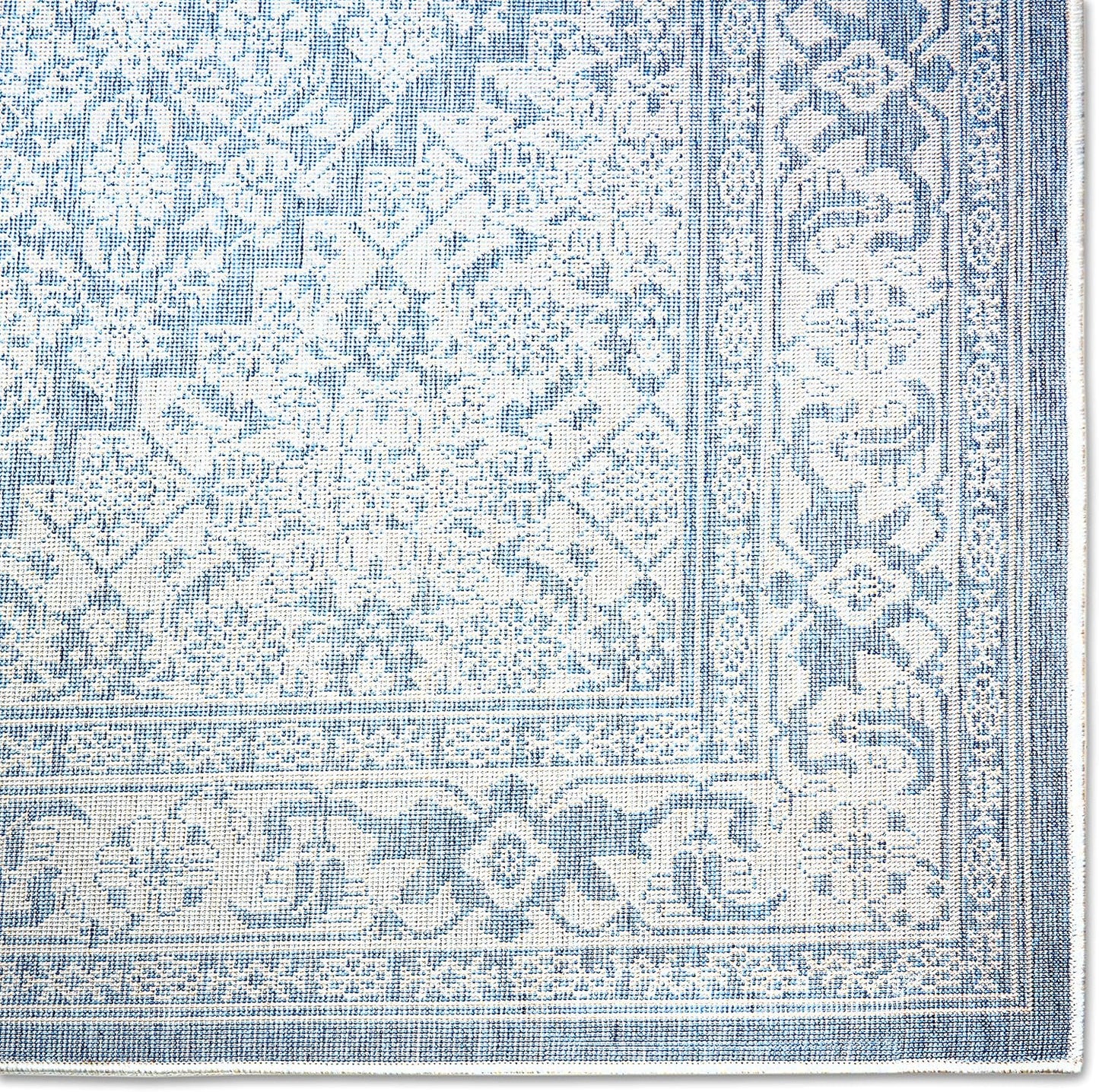 Patio Country Dahlia Transitional Medallion Indoor/Outdoor Area Rug, Blue/Grey, 7'9"X10'2"