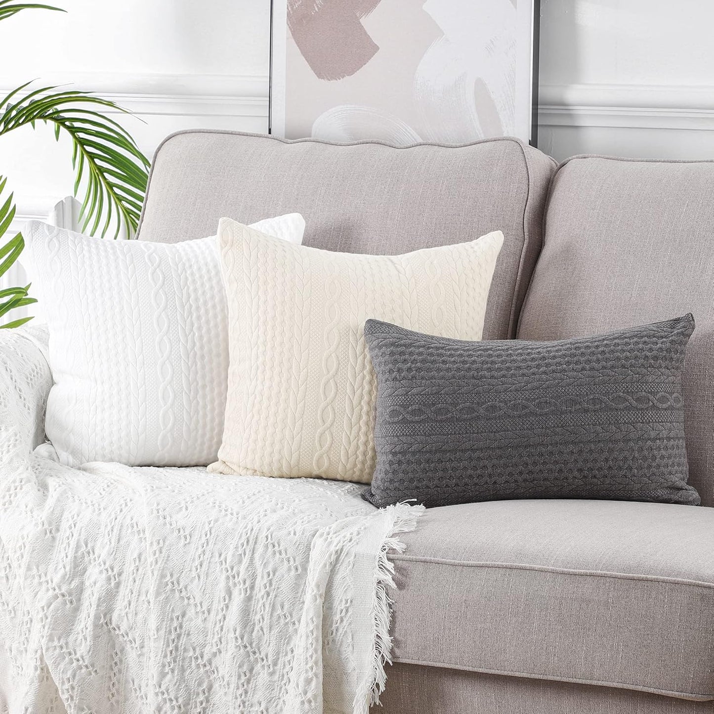 Pack of 2 Super Soft Decorative Throw Pillow Covers Square Cushion Cases Pillowcases for Couch Sofa Bedroom Car Modern Embossed Patterned,16 X 16 Inch,Beige