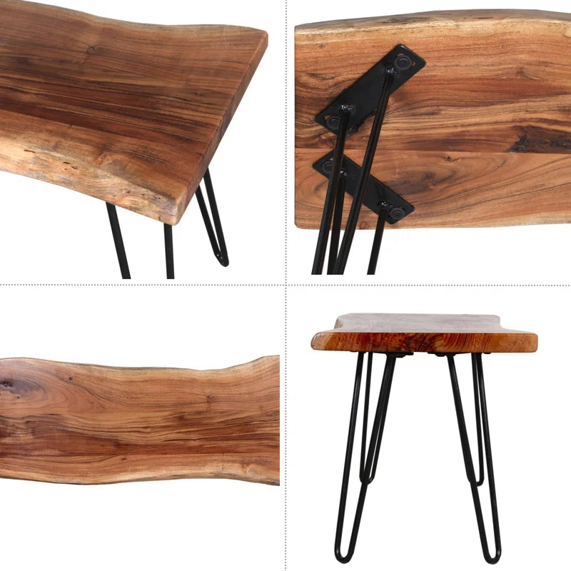 Lareese Alaterre Furniture Live Edge Wood Bench - Natural Acacia Wood Top with Metal Hairpin Legs