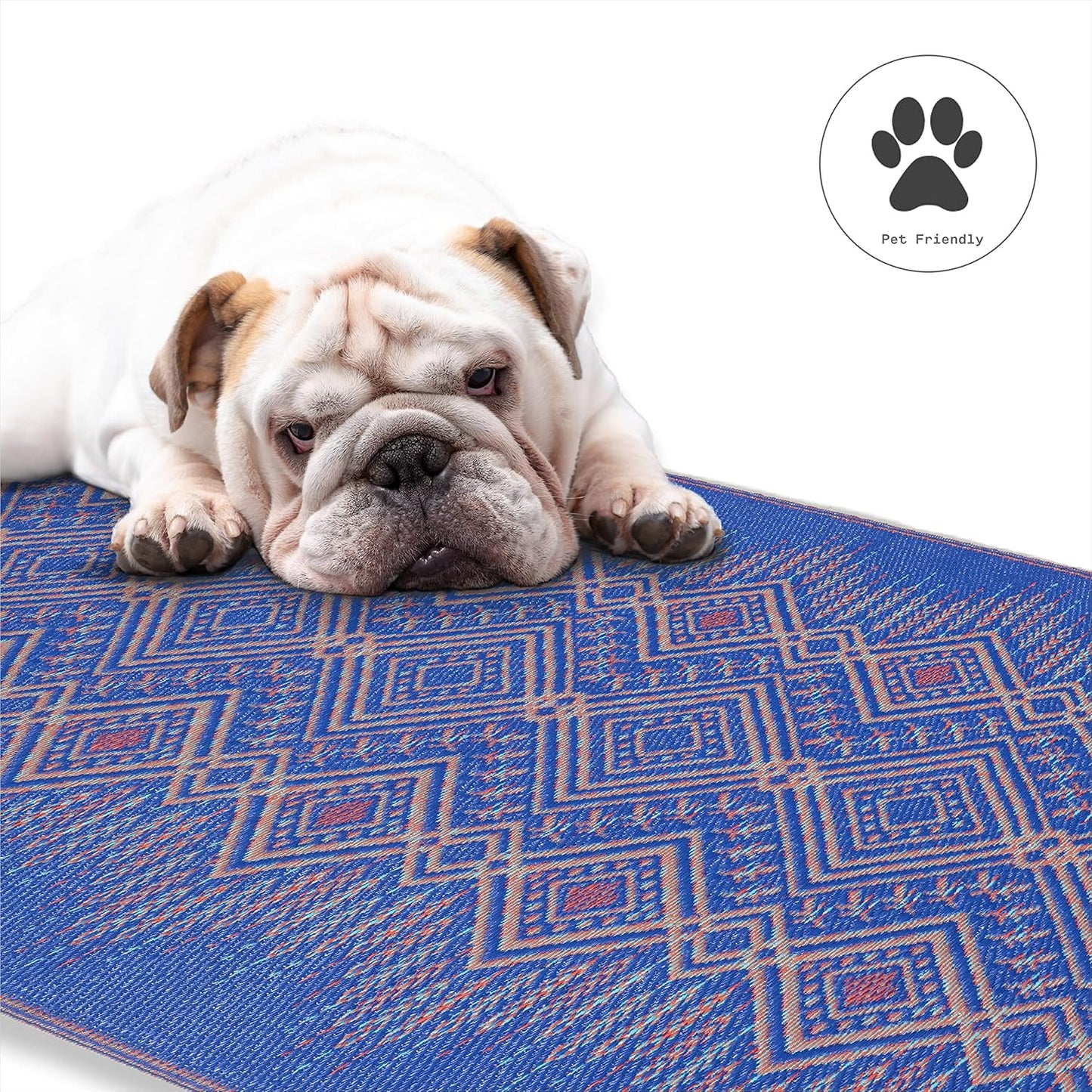 Outdoor Rug - Waterproof, Fade Resistant, Crease-Free, Reversible - Premium Recycled Plastic - Boho Southwestern - Patio, Porch, Deck, Balcony - Jodhpur - Multi Blue - 5 X 8 Ft