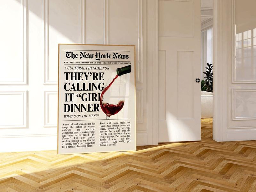 Girl Dinner Art Print Poster No Framed, Retro Kitchen Decor, Aesthetic Kitchen Wall Art, Disco Kitchen Art, Retro Kitchen Print