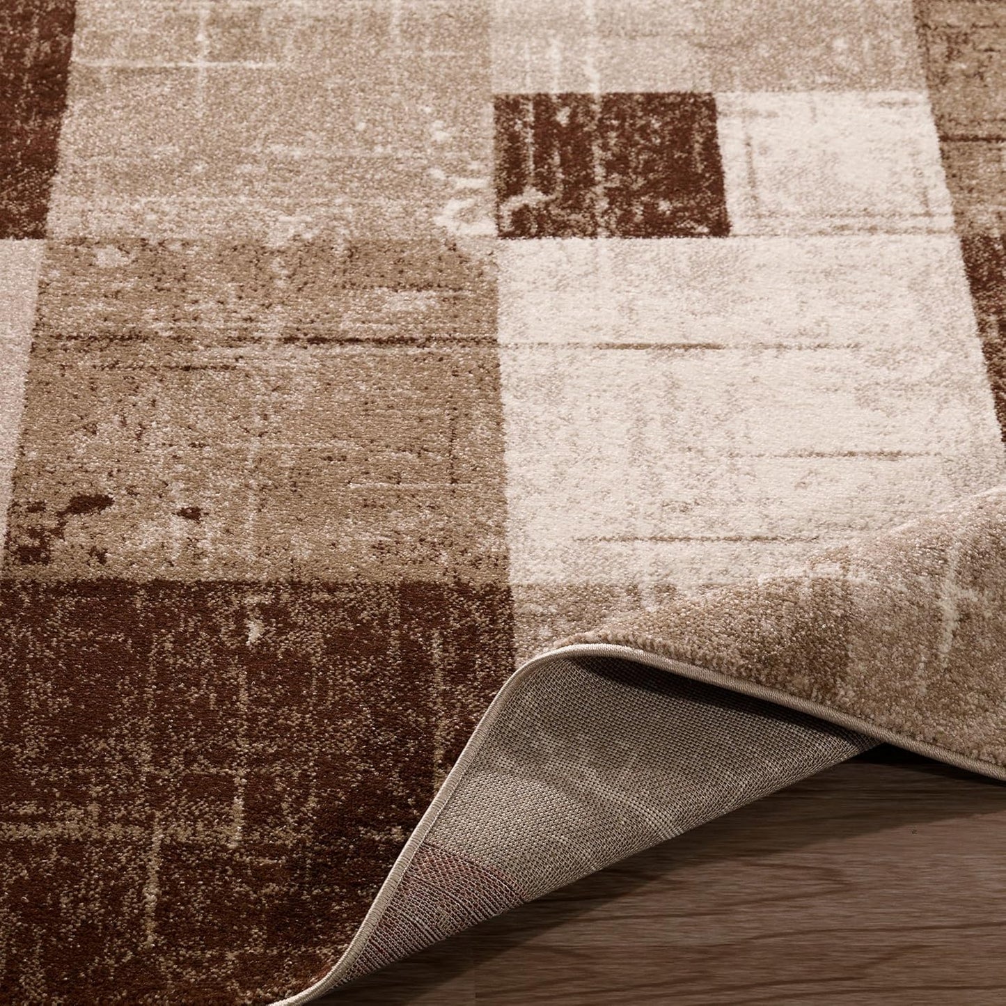 City Collection Geometric Design 5X7 Indoor Living Room Area Rug, 5'3" X 6'11", Brown Checkered