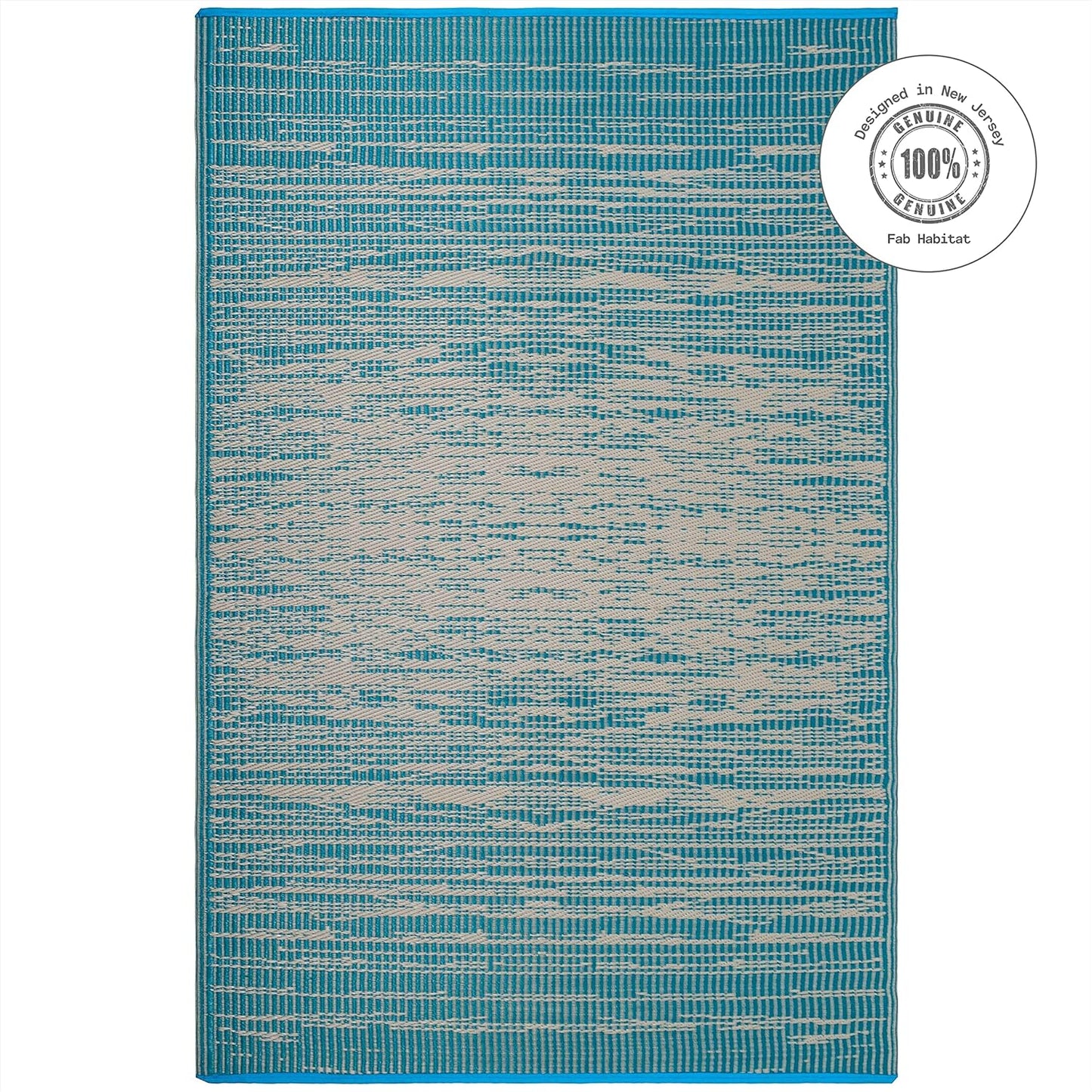 Outdoor Rug - Waterproof, Fade Resistant, Crease-Free - Premium Recycled Plastic - Distressed Abstract - Porch, Deck, Balcony, Mudroom, Laundry Room, Patio - Brooklyn - Teal - 3 X 5 Ft
