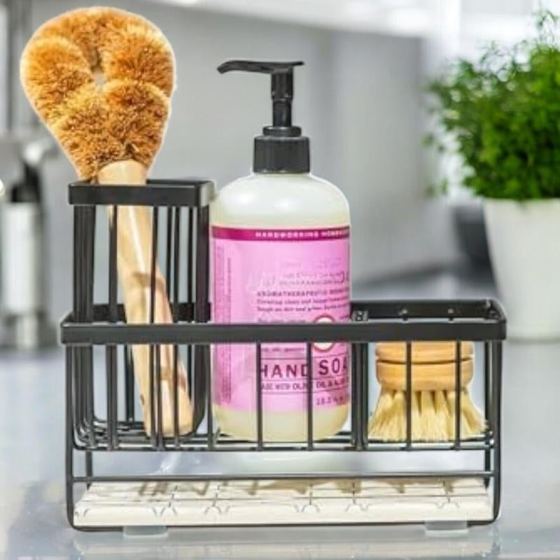 Sink Caddy Kitchen Sink Organizer – Multi-Purpose Kitchen Sink Caddy with Sponge & Dish Brush Holder, Compact Sink Sponge Holder for Kitchen Countertop & Sink Storage with a Diatomaceous Stone
