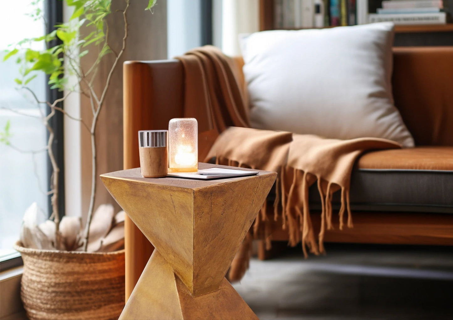 Nordic Indoor Outdoor Sofa Side End Table Pedestal Concrete Accent Table Laptop Stand Stool