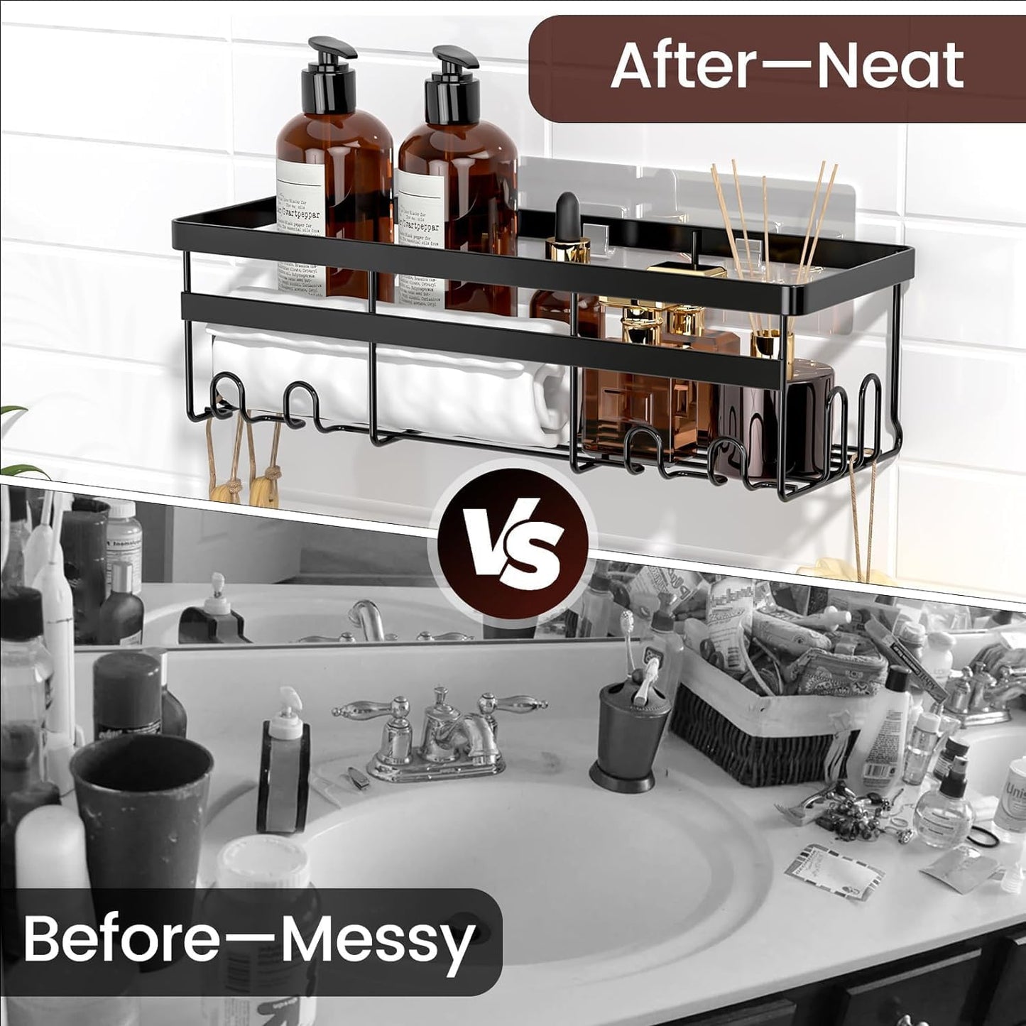 Shower Caddies 2 Pack - Adhesive Hanging Shower Shelf - Bathroom Organizers and Storage, No Drilling Stainless Shower Shelves for Home Decor, Bathroom Accessories