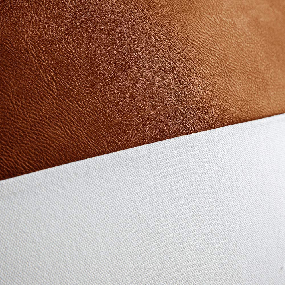 Leather Throw Pillow Covers, Set of 2 Modern Leather/Cotton Decorative Pillowcases for Home Decor Bedroom Living Room Couch Bed Sofa, 12X20 Inch, Cognac-Brown and White